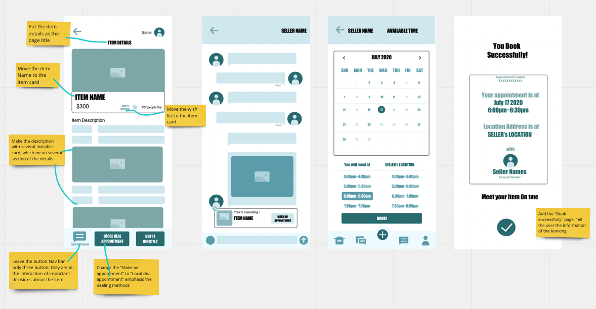 Low-fidelity wireframe screens