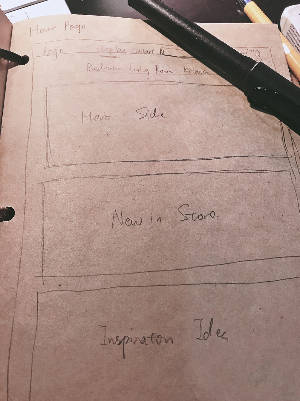 Sketchbook page of layout permutations