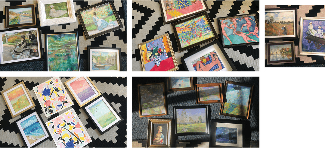 Contact sheet of framed paintings