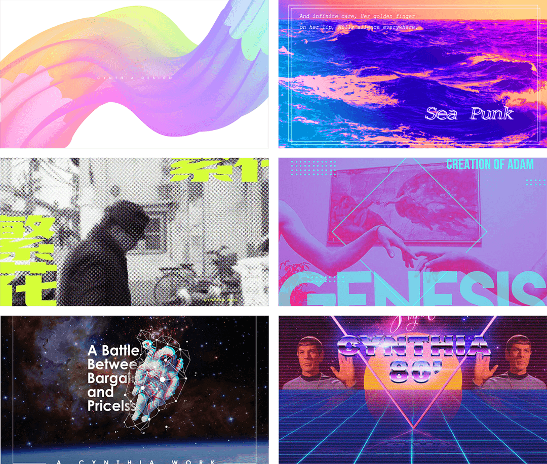 Sheet of digital collage compositions
