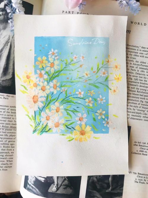 Watercolour painting of daisies with hand lettering